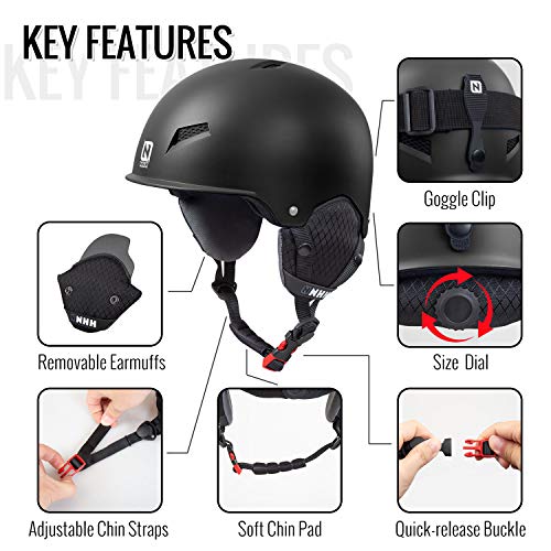 NHH Convertible Ski Snowboard Helmet - Skateboard Bike Multi-Sport Helmet, 2 Sets of Liners for Kids Youth and Adults Sports in Winter Spring Summer and Fall (M, Black) - Thumbnail 7