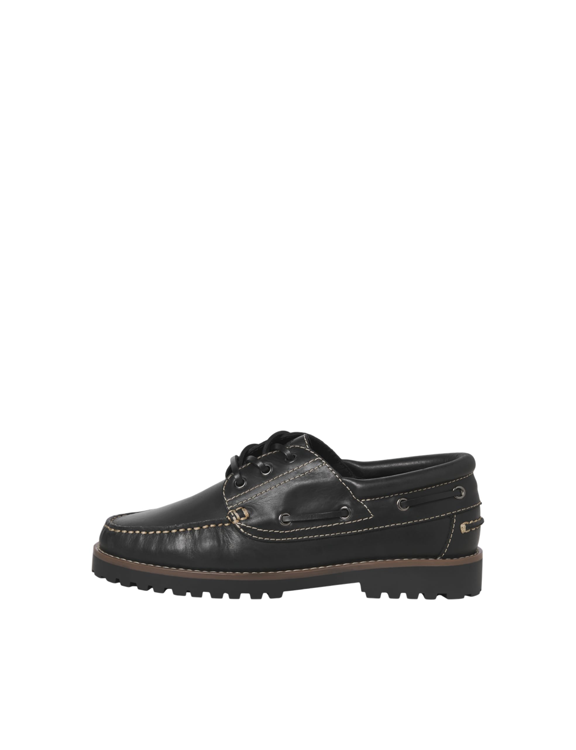 JACK & JONES Men's Jfwbrooklyn Leather Boat Shoe, Black, 42 EU, Black, 9 UK