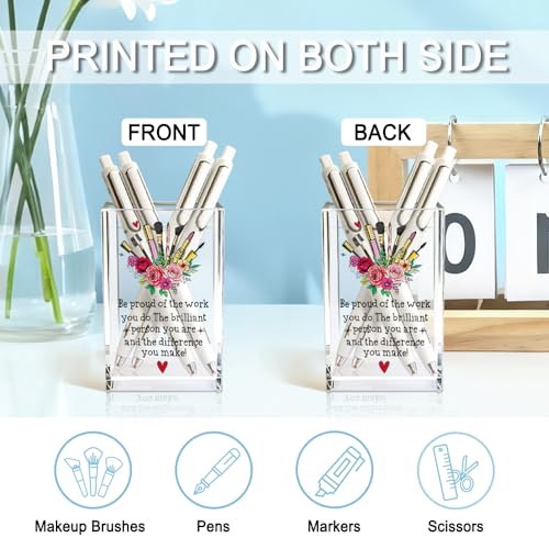 Image of Be Pround of The Work You Do Acrylic Cosmetic Holder, Inspirational Makeup Brush Holder Gifts, Encouragement Gifts for Girls Women, Lipstick Storage for Bathroom Jewelry Accessories Holding