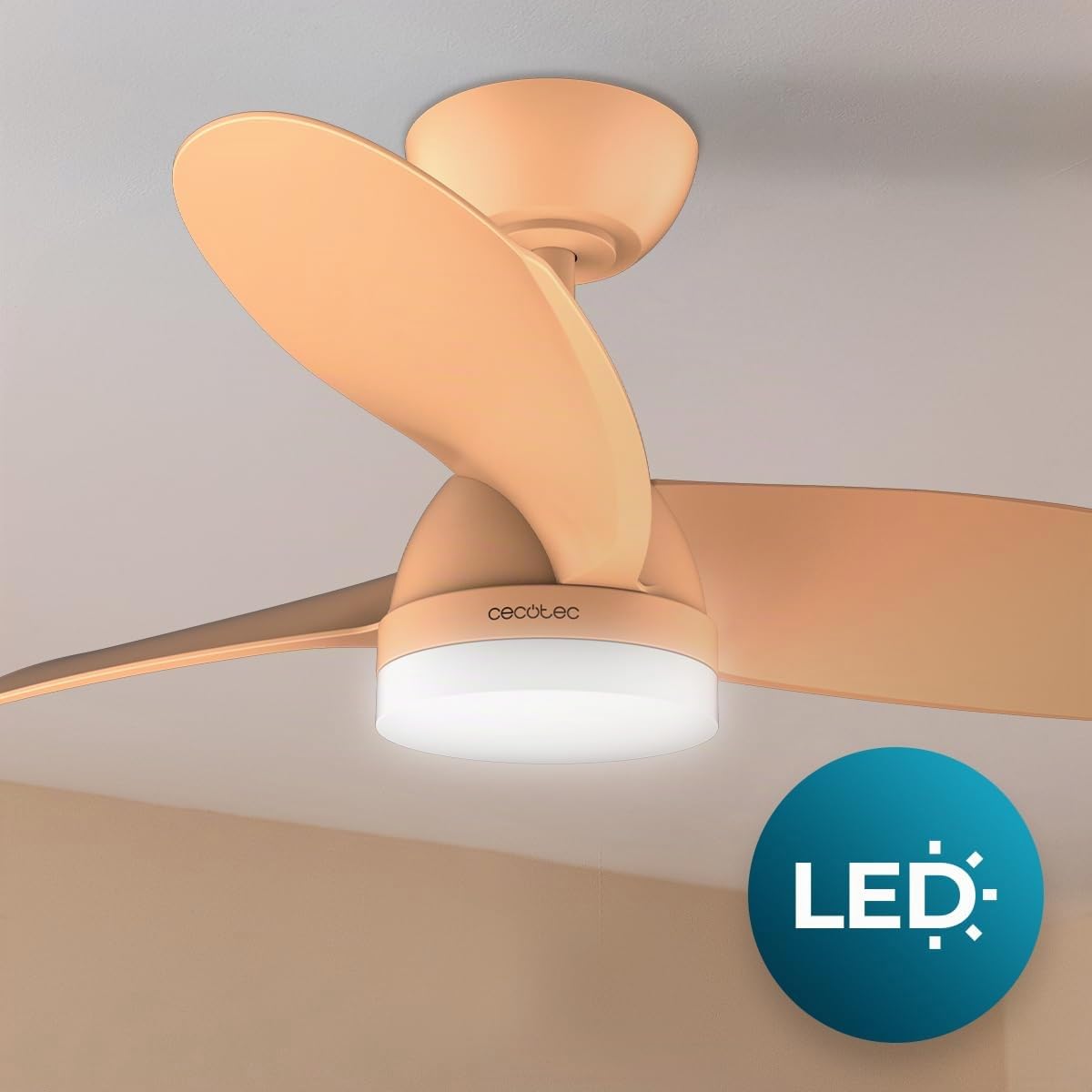 Cecotec - Ventilatore da Soffitto con luce EnergySilence Aero 3050 Orange, 35 W, motore DC, diametro 92 cm con luce LED, telecomando, timer, 6 velocità e 3 lame