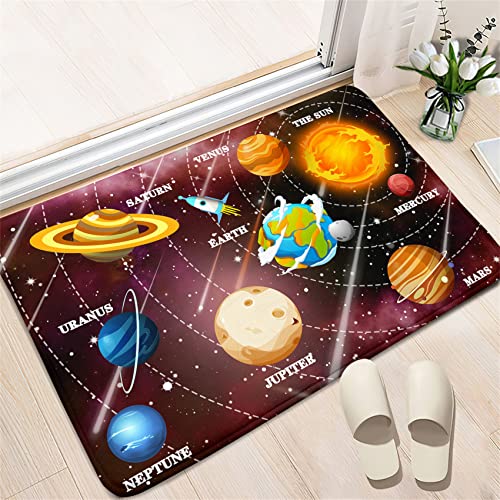 Outer Space Rugs Small Size Universe Solar System Planet Theme Carpets Kids Rugs for Playroom Educational Learning Area Rug for Living Room Bedroom Indoor Crystal Polyester Floor Sofa Mats, 2'×3'