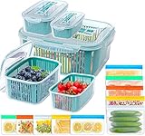 CAYOREPO 5 Packs Storage Containers for Refrigerator with 10 Pcs Reusable Food Storage Bags, Fruit...