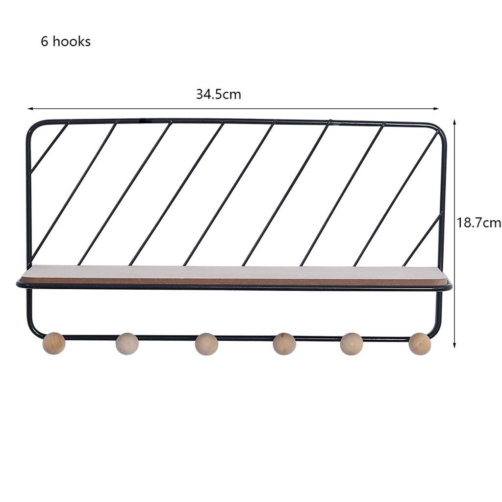 ZAW Appendiabiti Attaccapanni Nordic Creativo Ferro Battuto Legno Muro Appendiabiti Chiave Sacchetto di Vestiti Sciarpa Gancio di stoccaggio in Legno Rack Decorazione Domestica (Dimensione : 6 Hooks)