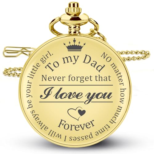 KUCHEY Fathers Day Dad Gifts from Daughter Son, Birthday Gifts for Grandpa Husband Step Dad Personalized Pocket Watch with Chain