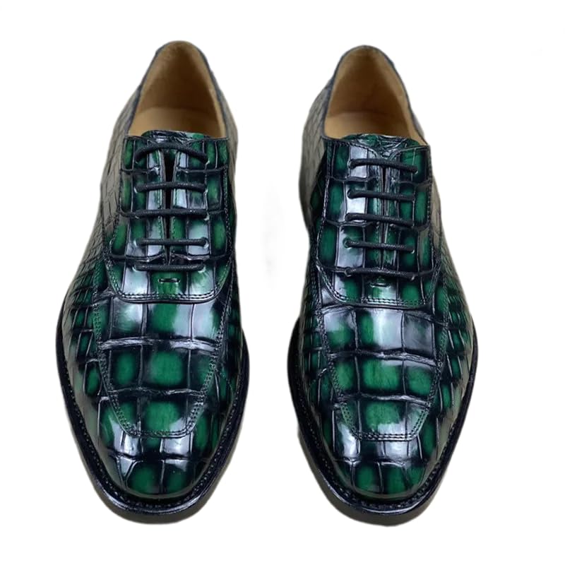 Authentic Crocodile Belly Skin 100% Handmade Men's Party Dress Shoes Genuine Alligator Leather Male Lace-up Green Oxford Shoes