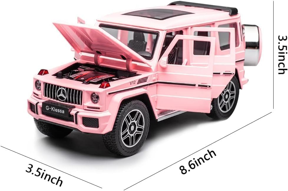 Image of Invite Enterprise Alloy Metal Pull Back Die-cast Car 1:24 Big Mrcedes AMG G63 G-Klessa Diecast Metal Pullback Toy car with 6 Openable Doors & Light, Music Boys Gifts Toys for Kids(Pink)