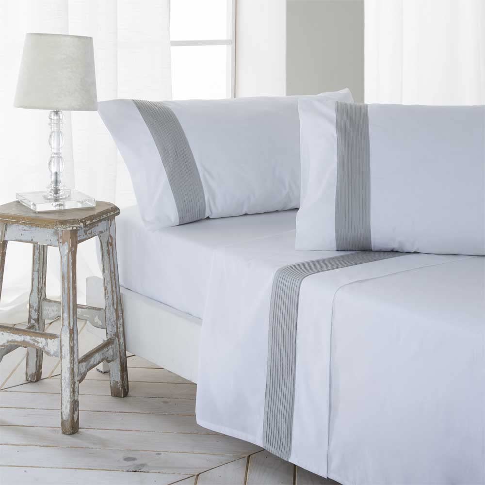 Parure de lit Gorbea gris percale 100 % coton 180 fils couleur blanc lit de 160 x 190/200 100 % percale coton