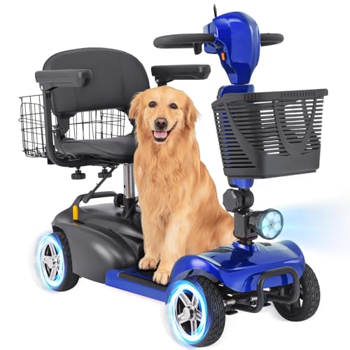 MobiCyc 4 Wheel Mobility Scooter for Seniors&Adults - Up to 15 Miles Range,Foldable Powered Electric Wheelchair Device w/600WH Battery,Only 58 lb Weight, Dual Basket, 300 lb Capacity, Compact