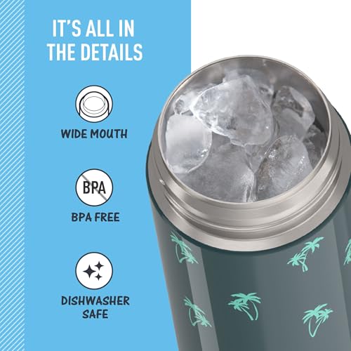 Image of THERMOS FUNTAINER 16 Ounce Stainless Steel Vacuum Insulated Bottle with Wide Spout Lid, Palm Trees