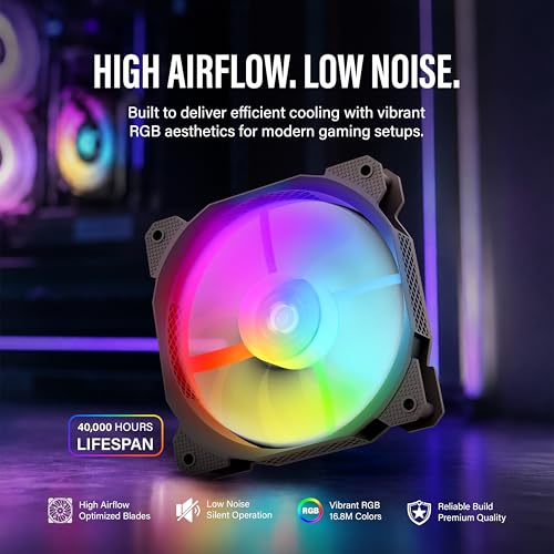 Image of Geonix Luma 120mm FRGB Cabinet Cooling Fan | Hydraulic Bearing | 1100 RPM | Molex + 3 Pin Connector | 9 Blade High Airflow PC Fan | Black