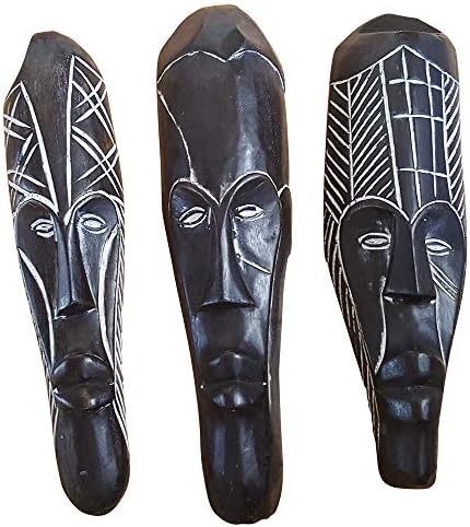 NOVARENA African Art Cameroon Gabon Fang Wall Masks and Sculptures - Africa Home Mask Decor (3 Pc Black 12 Inch Fang Mask)