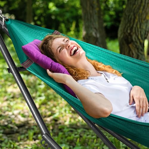 Image of Tranquillo Double Hammock with Stand Included for 2 Persons /Foldable Hammock Stand 600 lbs Capacity Portable Case - Inhouse, Outdoor, Camping, Peacock