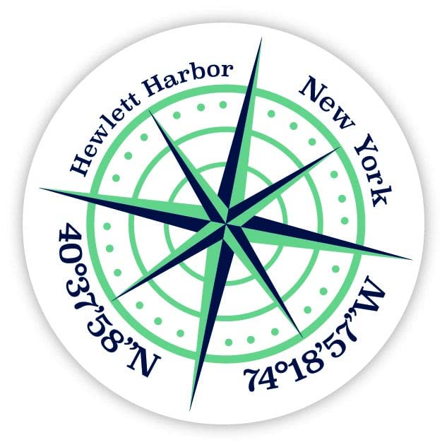 Hewlett Harbor New York 2-Inch Vinyl Decal Sticker Latitude Longitude Compass Design
