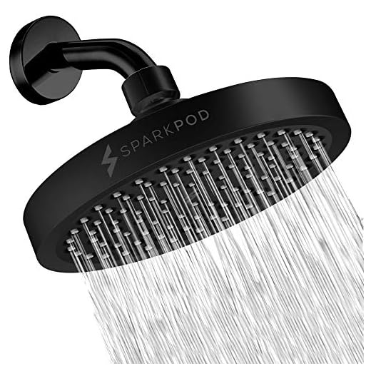 SparkPod Shower Head - High Pressure Rain - Luxury Modern Look - Tool-less 1-Min Installation - Adjustable Replacement for Your Bathroom Shower Heads (Midnight Black Matte, 6 Inch Round)