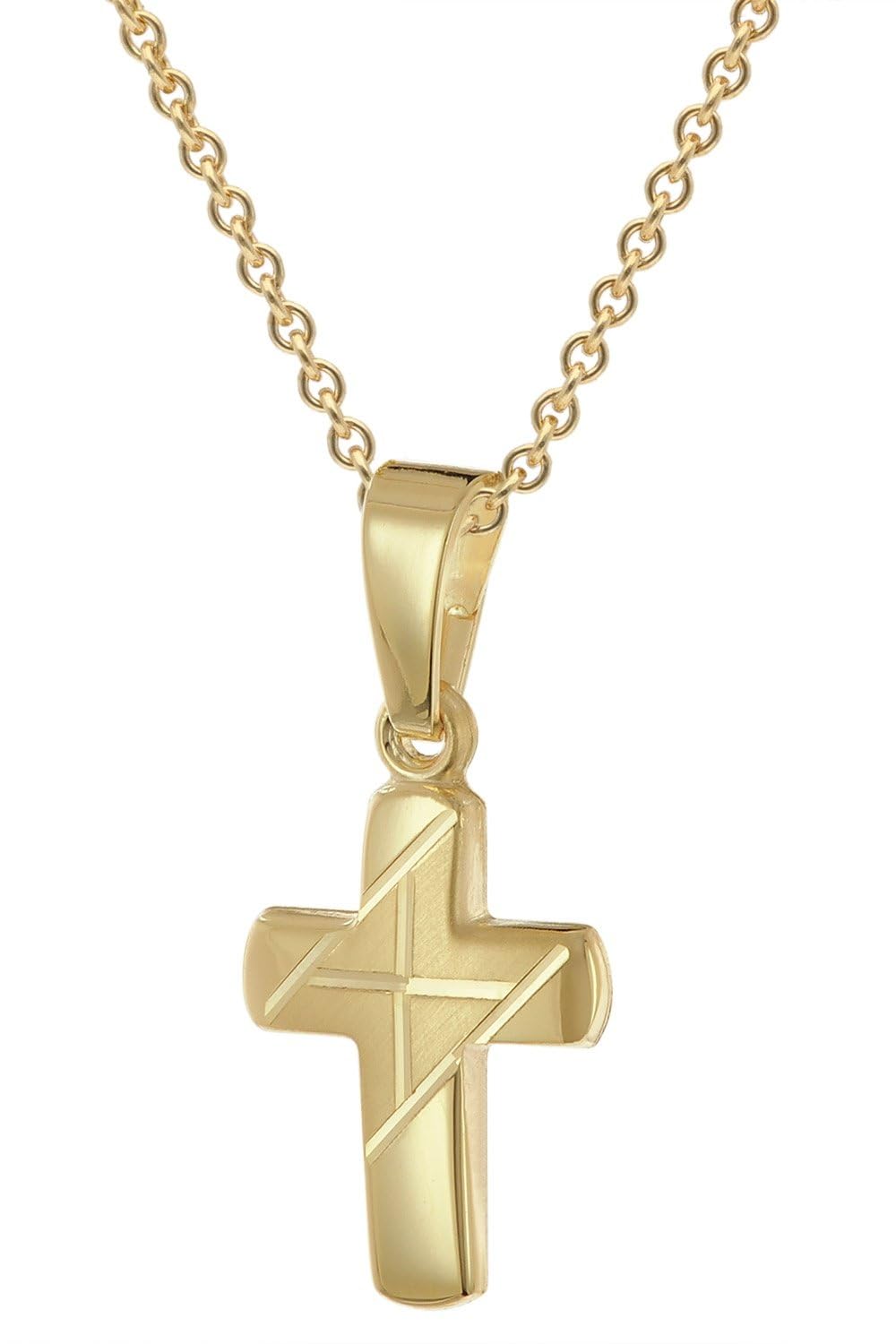 trendor Kreuz-Anhänger für Kinder Gold 333 An Vergoldeter Silberkette 28216 | zauberhaftes Schmuckstück, tolle Geschenkidee,