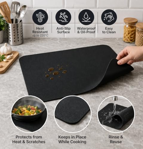 Image of Induction Cooktop Mat for Kitchen | Heat Resistant (450F) Silicone Mat | Anti Slip, Oil & Spill Proof | Washable & Reusable Countertop Protector | Stove Base Pad Big Size