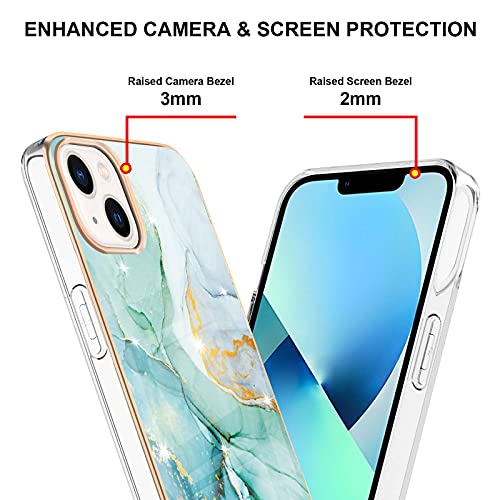 IMIRST Basic Case Compatiable with iPhone 14 Plus IMD Soft TPU Silicone Bumper Matte Marble Scratch-Resistant Slim Protective Phone Case Back Cover for Apple iPhone 14 Plus,YBI Green - Image 4