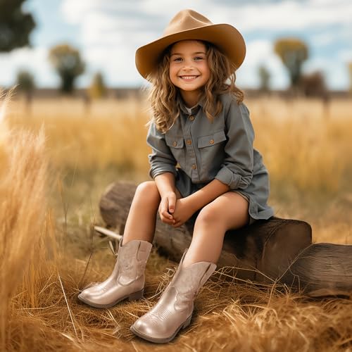 PANDANINJIA Girls Toddler Cowgirl Boots Riding Round Toe Boys Cowboy Boot Little Kids Short Calf Western Cowgirl Booties2