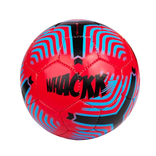 Image of WHACKK Football Soccer Ball Hand Stitched for Practice & Training - Original PVC Waterproof. 3 Layered Ideal Sports Ball for All Ages on Ground, Grass and Turf (Size 5, Red)