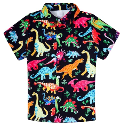 Image of uideazone 2-10 Years Boys Button Down Shirts 3D Graphic Hawaiian Aloha Short Sleeve Dress Shirt Tops