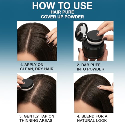 Image of Hair Pure Cover-Up Hair Powder - Black | Covers Grey Roots & Bald Spots Instantly | Highly Pigmented, Fuller & Denser Look | Long-Lasting | Matte Finish | Fine Powder | Flawless Application | 4gm