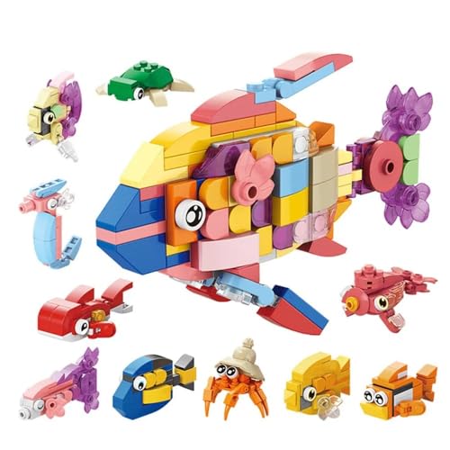 Image of Building Blocks Bricks Set, Build, Learn and Play, Construction, Educational Interactive Creative DIY Toy, Compatible with All Major Brands (10 in 1, Cute Aquatic Creatures World, 305 Pcs)