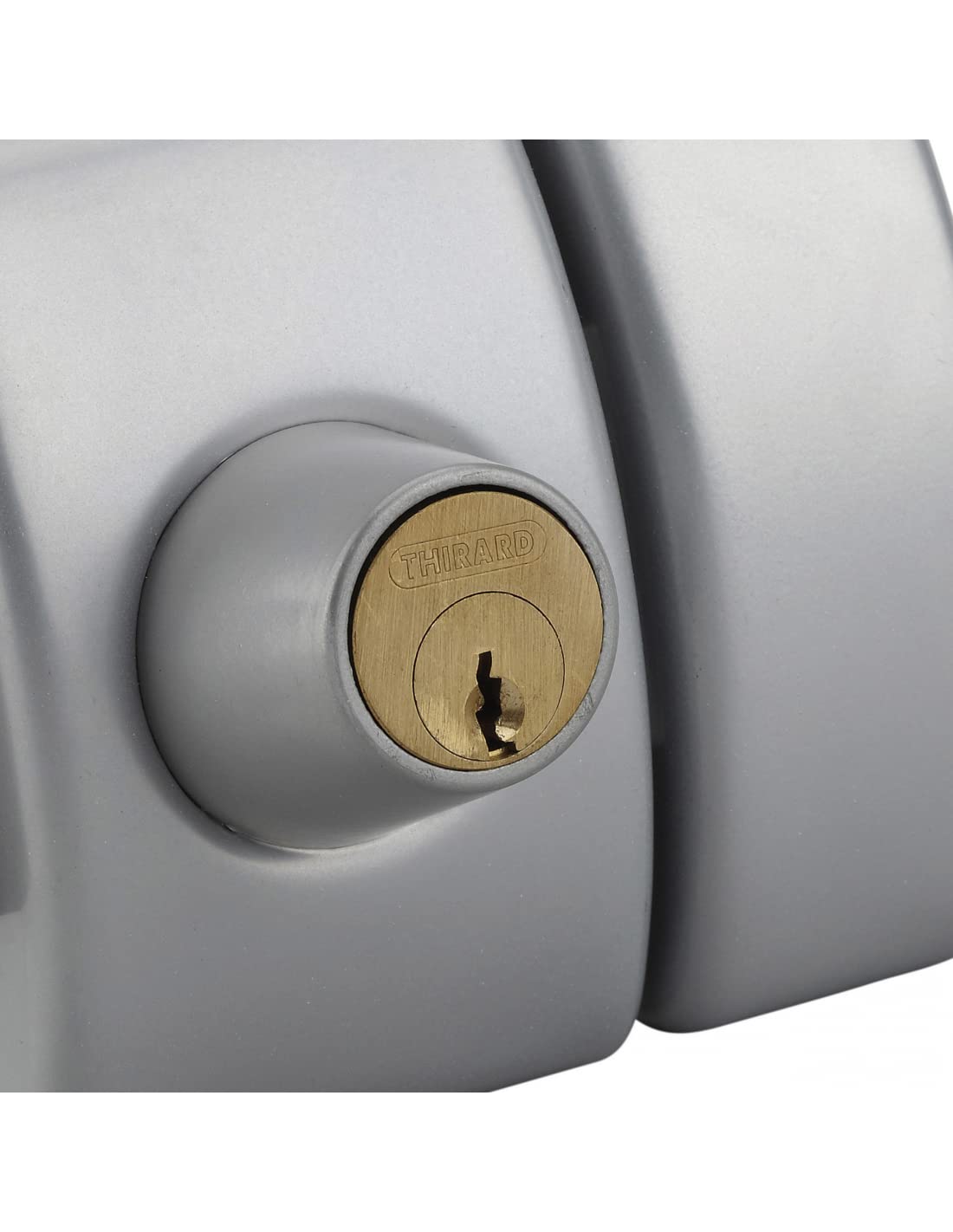 THIRARD - Verrou Double Entrée Design 5 pour Porte d'Entrée - Cylindre Laiton 50 mm - Ø 23 mm - Acier Époxy Argent - 3 Clés Plates Crantées - Hauteur 94 mm - Largeur 60 mm