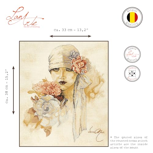 Image of Lanarte Sara Moon Lady with Pink Flower Cross Stitch Kit