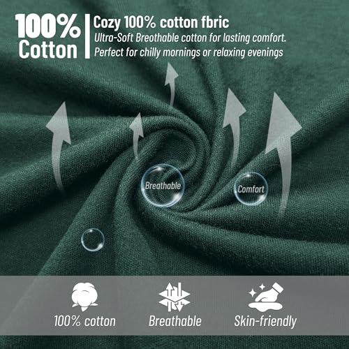 U2SKIIN Men's 100% Cotton Lightweight Robe, Soft Breathable Bathrobe with Pockets, Classic Kimono Spa Robe for Men2