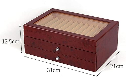 Miniatura 2 de CNCEST Caja de madera para bolígrafos, 3 capas, 34 ranuras, caja de almacenamiento de madera roja, caja organizadora de almacenamiento para cajones,