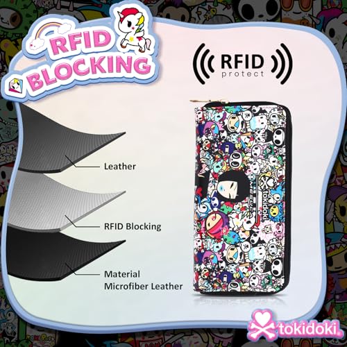 Tokidoki Wallet with Wristlet PU Leather RFID Blocking Credit Card Holder Large Capacity Zipper Phone Wallet (multicolor)4
