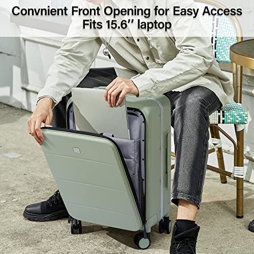 MILADA Carry On Luggage 22x14x9 Airline Approved Spinner Wheels TSA Luggage 20 Inch Hard Shell Suitcases Front Opening Pocket Rolling Aluminum Frame Travel Luggage, Bamboo Green3