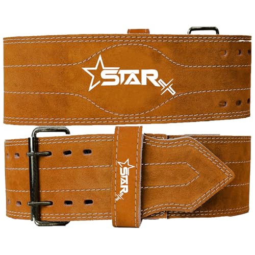 Image of Star X Jaguar Suede Leather Gym Belt for Men & Women | Adjustable Powerlifting & Weightlifting Belt for Deadlifts, Squats, Bench Press | Back Support & Injury Prevention for Heavy Workout (S, Brown)