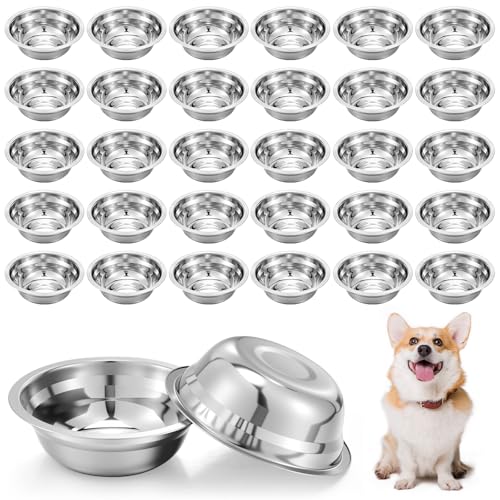 30 Pcs Stainless Steel Metal Dog Bowls Bulk Small Metal Dog Food Water Container Replacement Lightweight Bowl for Small Medium Large Dogs, Dishwasher Safe (5.5 Inch)