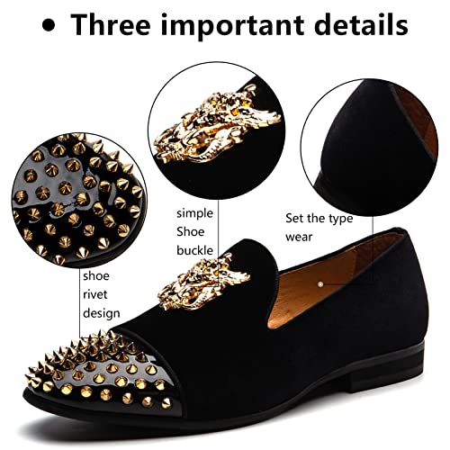 Image of Meijiana Mens Velvet Loafers Dress Shoes with Metal Embellishments Party Luxury Loafer Shoes