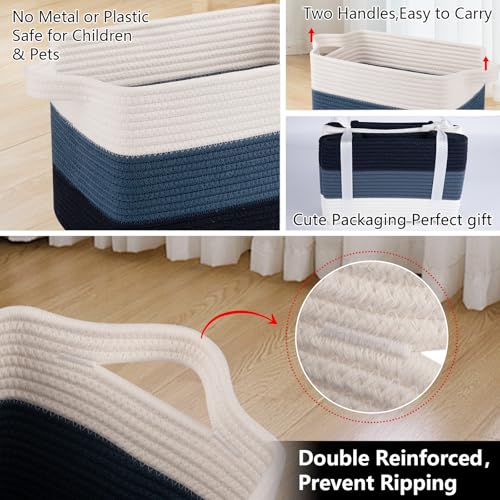Image of OIAHOMY Storage Basket, Woven Baskets for Storage, Cotton Rope Basket for toys,Towel Baskets for Bathroom - Pack of 3, Gradient Blue