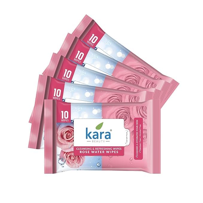 Kara Face Wipe - Cleansing & Hydrating, Refreshing Rose water 10 Wipes Pack of 5-picture-23