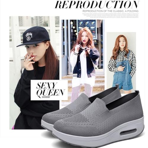 Women's Orthopedic Anti-Slip Sneakers,Summer Wedge Air Cushion Breathable Mesh Slip On Walking Shoes,Casual Wedge Sneakers.3