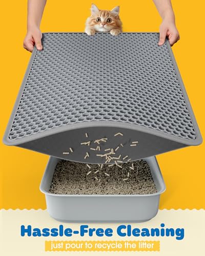 Cat Litter Mat - 23.2'' x 14.6'' Small Litter Trapping Mat, Easy to Clean Litter Box Mat, Waterproof, Urine-Proof, Non-Slip, Cat Toilet Training Systems Accessories, Grey - Image 4