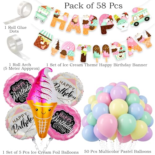Image of Rozi Decoration Latex, Foil, Cardstock Ice Cream Theme Birthday Decoration Items Set Of 58 Pcs Pastel Balloons For Donut Theme Birthday Parties Decorations, Candy Theme Birthday Decoration