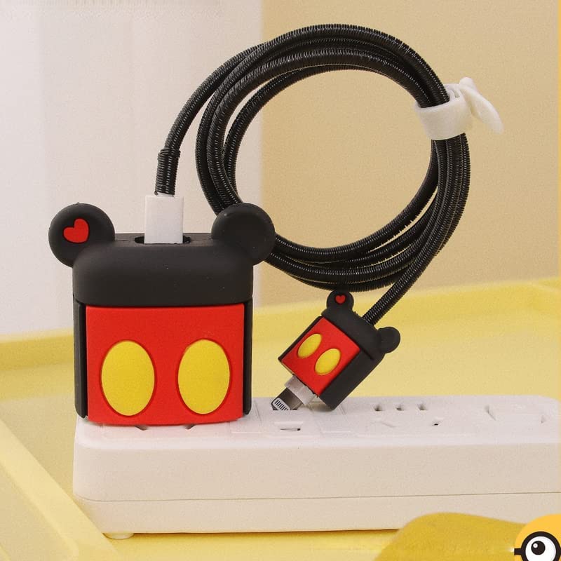 Image of Cartoon 3D Design Protective Case for 18W 20W iPhone 14 13 12 11 Pro Max Fast Charging Cable Adapter Charger, Cute Cartoon Lightning Data Cable Case for iPhone Charger Micky Mouse