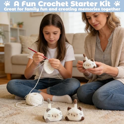 Image of JueRum Cat Crochet Kit for Beginners,Learn to Crochet Beginner Crochet Kit for Adults, Amigurumi Crochet Animals Cat Crafts Knitting Kit with Step-By-Step Video Tutorials