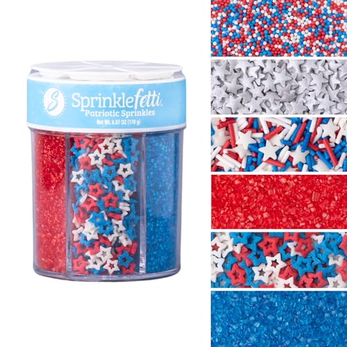 Sweets Indeed 4th of July Sprinkles 6 Cell Jar – Patriotic Nonpareils, Star Sprinkles, Jimmies and Sanding Sugar for Baking & Decorating Cupcakes, Cookies, Cakes & Desserts – 6.07 ounces