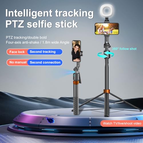 70" Auto Face Tracking Phone Tripod 360 Rotation,No App Required,Phone Tripod for w/Fill Light and Remote Control, Smart Shooting Stand for Vlog/TIK Tok Live Streaming YouTube Video Record