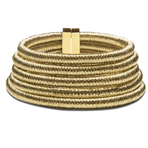 SEVEN50 14.7â€ Superior Newest Design Gold Multilayer Scarf 5 Layered Chain String Magnetic Clasp Statement Women Choker Necklace Coming with FREE Earrings