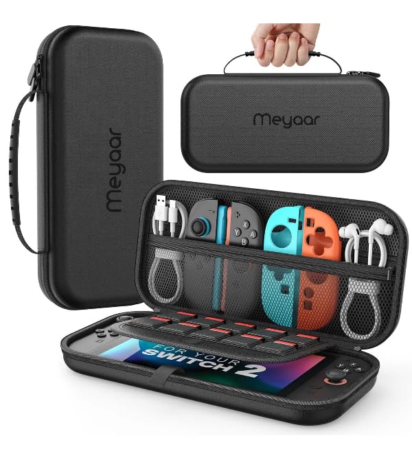 Meyaar PU Case for Nintendo Switch 2 Gamepad, Organizer Case for Nintendo Switch OLED & Switch 2 with 12 Games Cartridges Slot Anti-Scratch Storage Cover