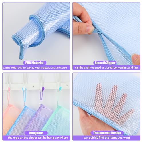 15 Stück Dokumententasche A4+A5+A6, Dokumentenmappe mit Reißverschluss Wasserdichte Reißverschlusstasche Dokumententaschen für Schule Büro Datei Testpapiere Quittungen Kosmetika, 5 Farben