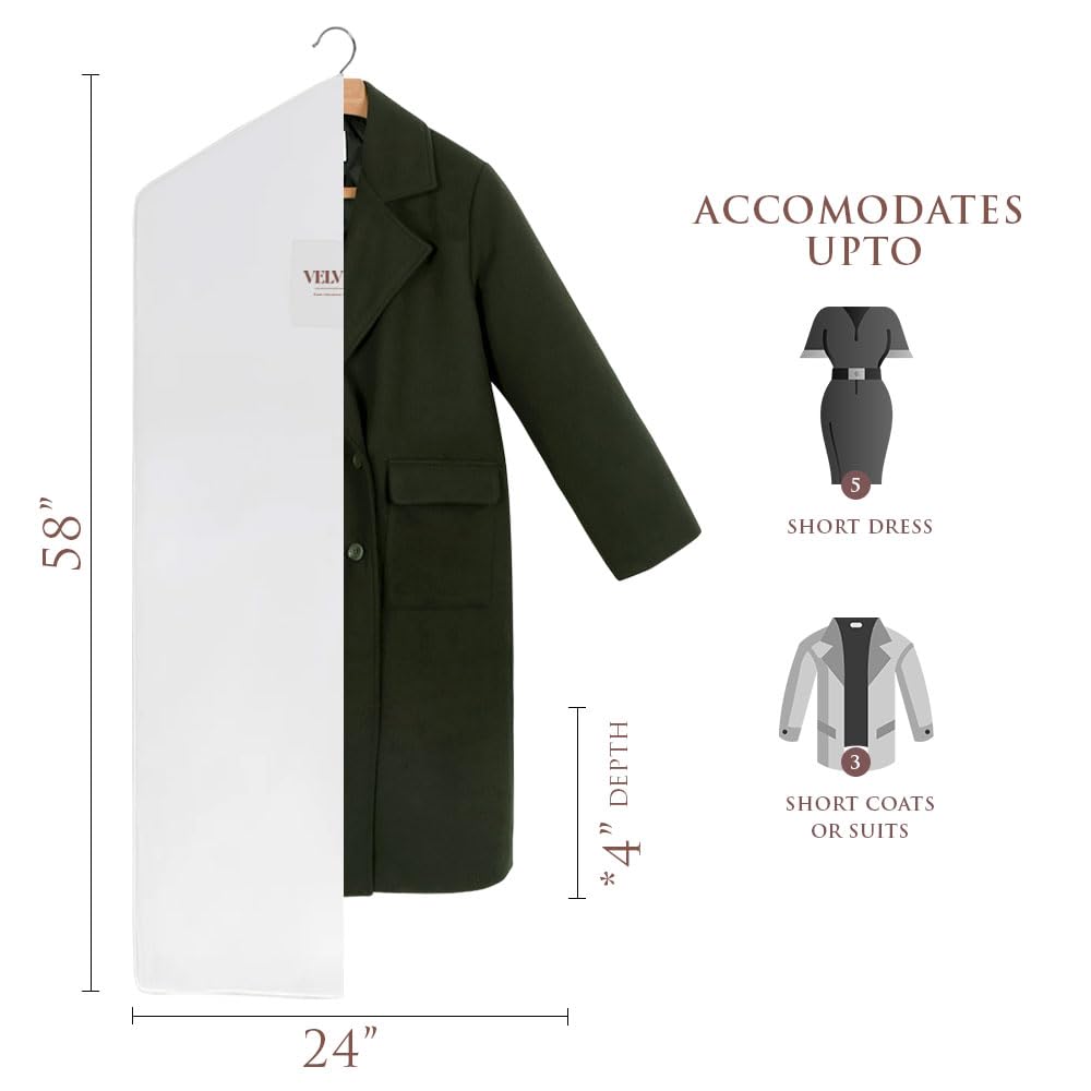 Velvessa Premium 58” Cotton Garment Bag for Hanging Clothes and Storage | Breathable Hanging Garment Bag for Full- Dresses, Fur Coats, Gowns, and More - Clothing Bags for Hanging Clothes