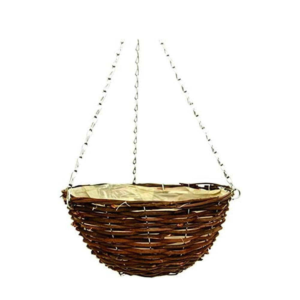 Wicker Hanging Basket – Natural Rattan Willow Hanging Flower Pots with Polythene Liner & Sturdy Metal Chain – Large Decorative Planters for Indoor & Outdoor (Hanging Basket 36cm, 14Inch x 1Pack)