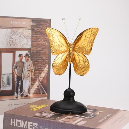 Estatua de Mariposa de Resina Dorada y Negra Moderna 9.1 pulg miniatura 6